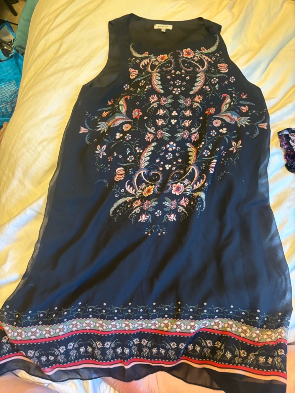 Max Studio Navy Sleeveless Tunic with Floral Embroidery